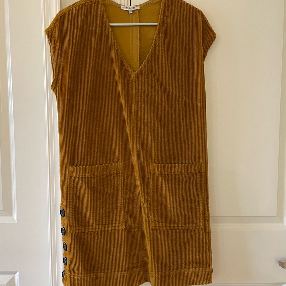 Madewell V-neck gold corduroy dress - size XXS